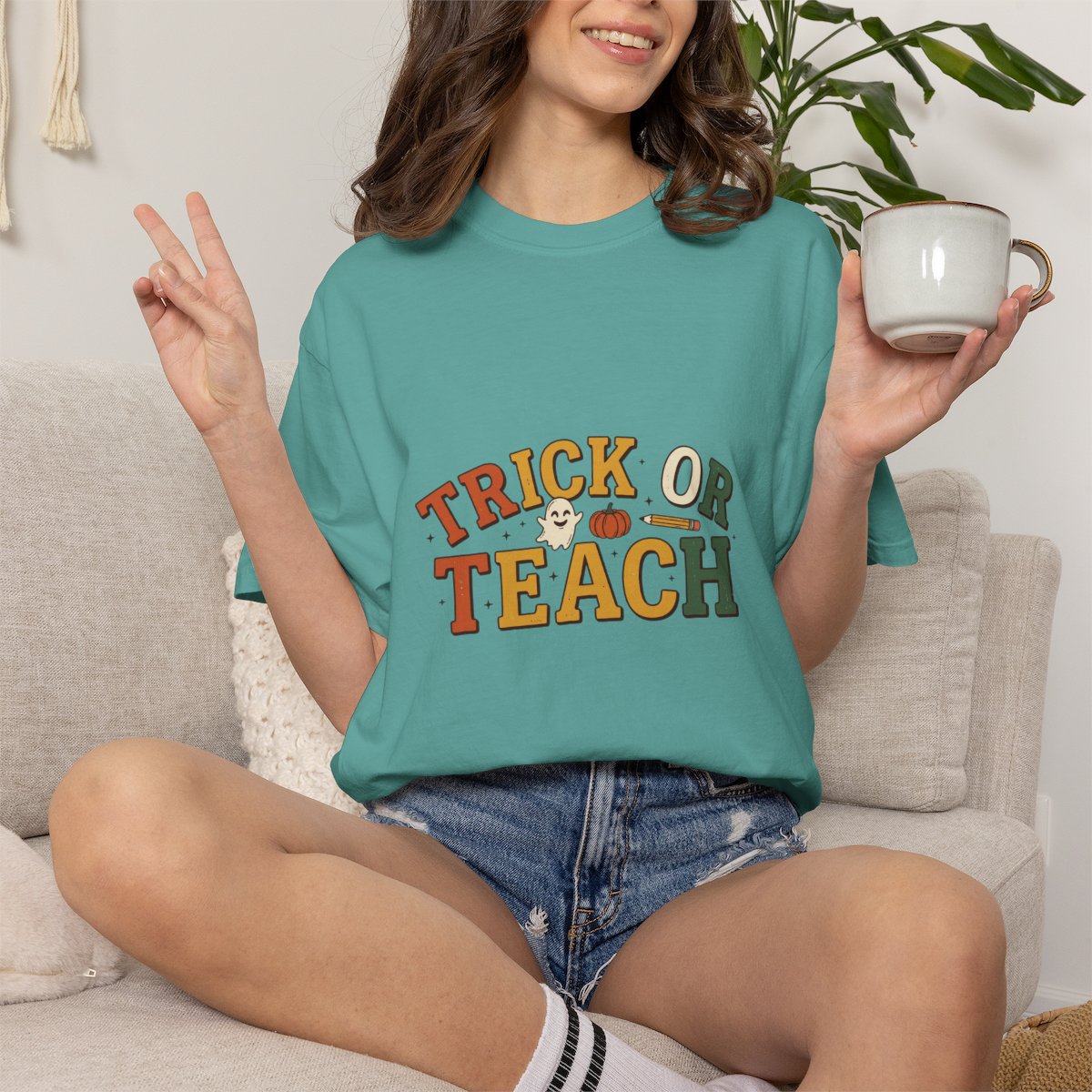 Trick or Teach T-shirt | Halloween Teacher Tee, Pumpkin Apple Candy Corn Design