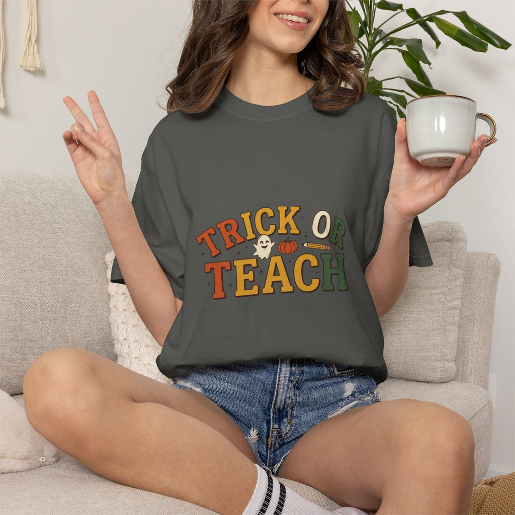 Trick or Teach T-shirt | Halloween Teacher Tee, Pumpkin Apple Candy Corn Design