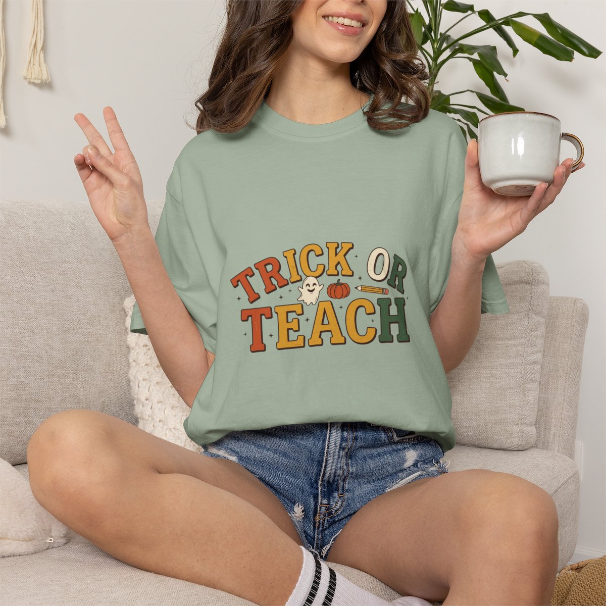 Trick or Teach T-shirt | Halloween Teacher Tee, Pumpkin Apple Candy Corn Design