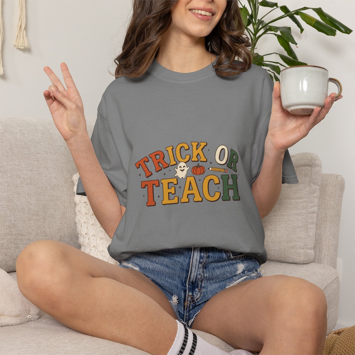 Trick or Teach T-shirt | Halloween Teacher Tee, Pumpkin Apple Candy Corn Design