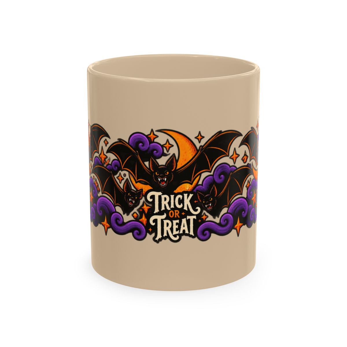 Trick or Treat Bats & Moons Mug | Halloween Traditional Ceramic Coffee Cup (11oz, 15oz)