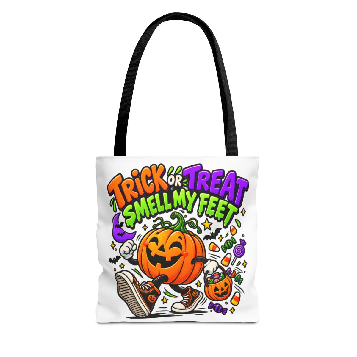 Trick or Treat Smell My Feet Tote Bag | Halloween Pumpkin Candy AOP