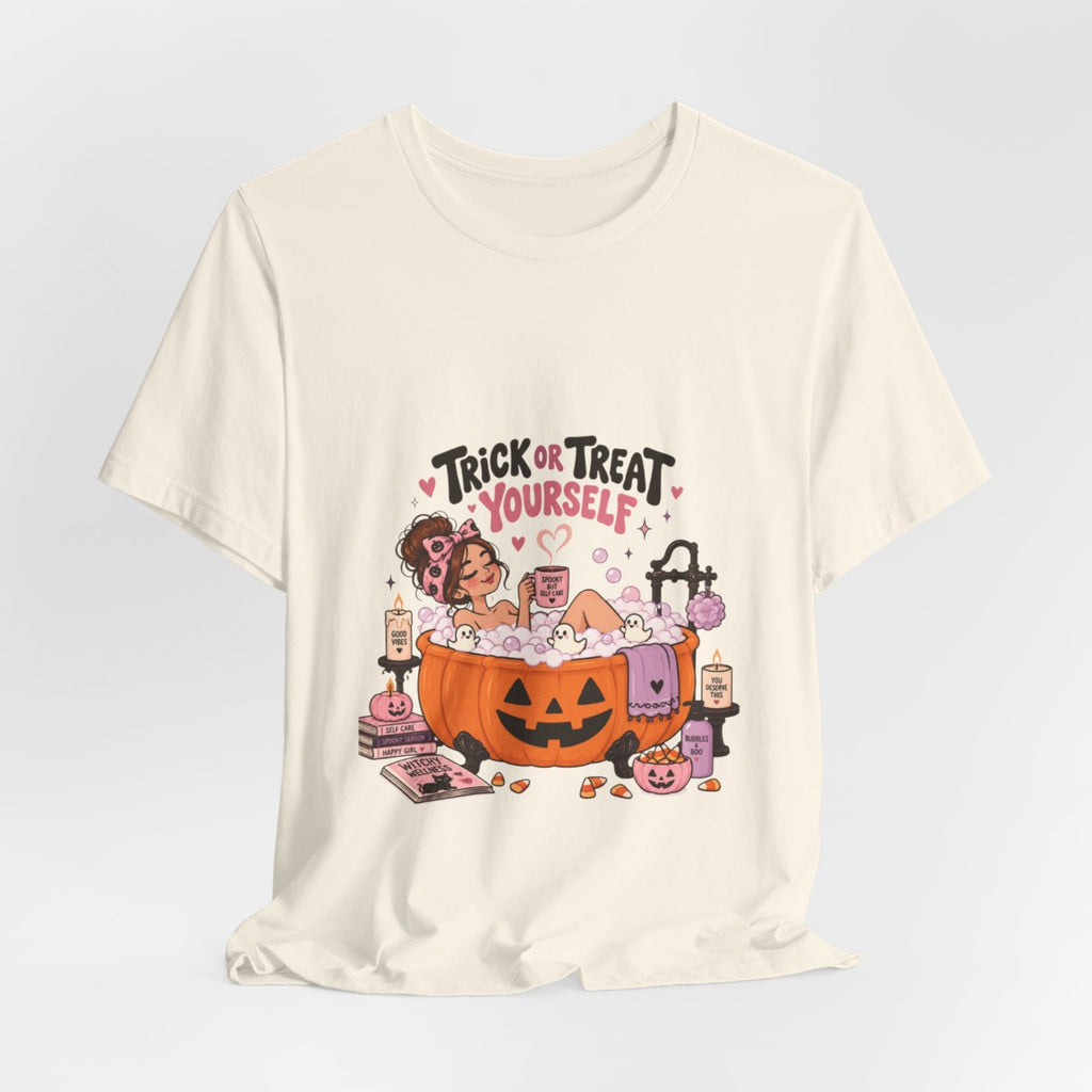 Trick or Treat Yourself Halloween Spa Tee | Pumpkin Bath Graphic T-Shirt