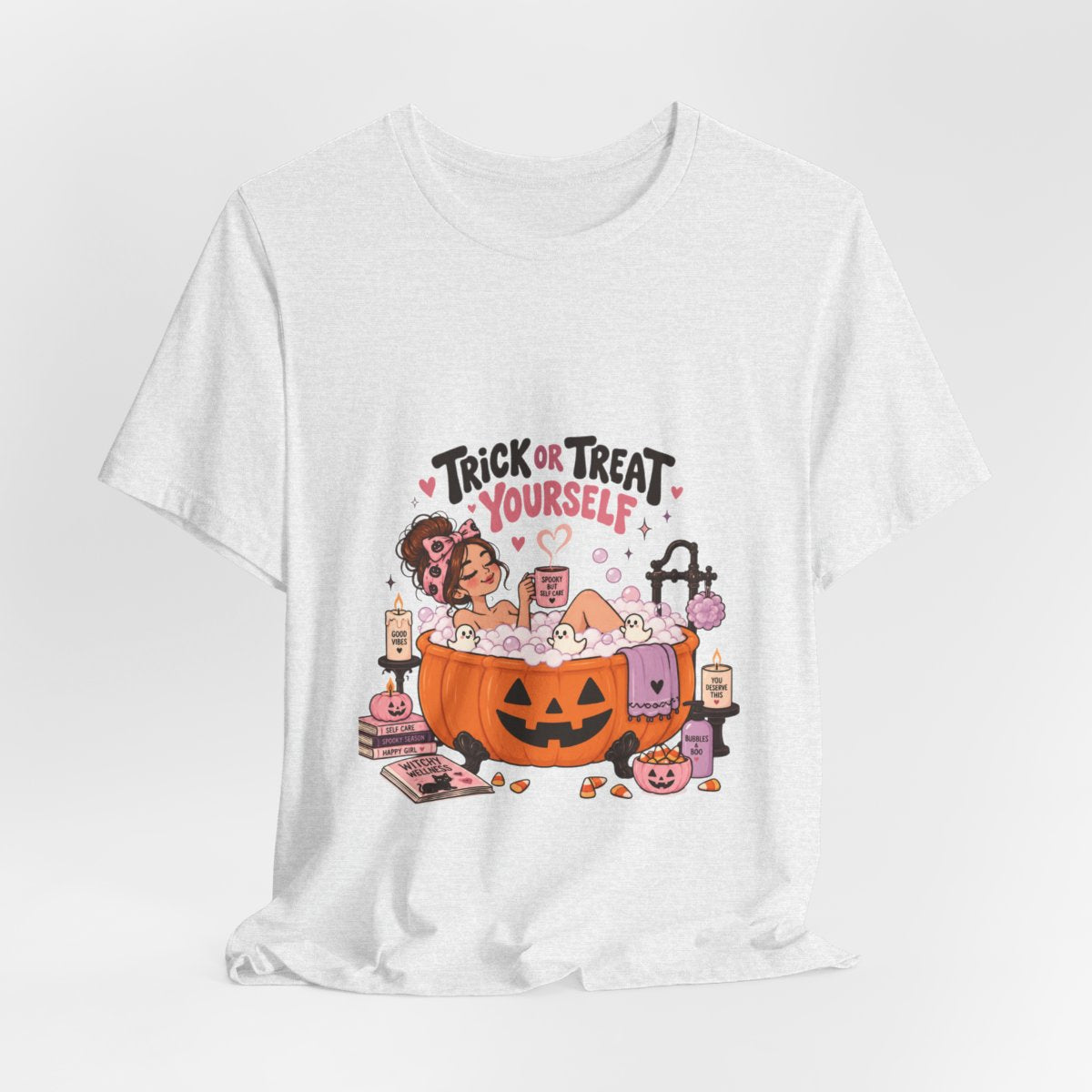 Trick or Treat Yourself Halloween Spa Tee | Pumpkin Bath Graphic T-Shirt