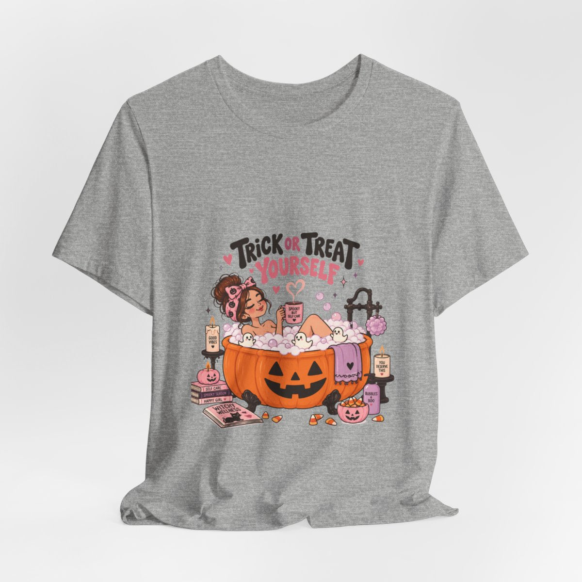 Trick or Treat Yourself Halloween Spa Tee | Pumpkin Bath Graphic T-Shirt