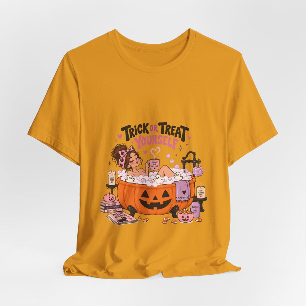 Trick or Treat Yourself Halloween Spa Tee | Pumpkin Bath Graphic T-Shirt