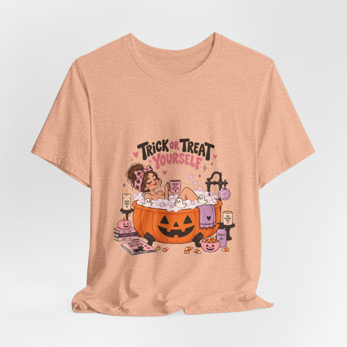 Trick or Treat Yourself Halloween Spa Tee | Pumpkin Bath Graphic T-Shirt