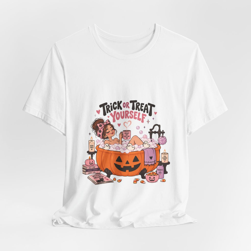 Trick or Treat Yourself Halloween Spa Tee | Pumpkin Bath Graphic T-Shirt