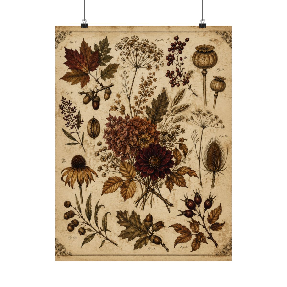 Vintage Botanical Bouquet Matte Vertical Poster | Autumn Flo - 18″ x 24″