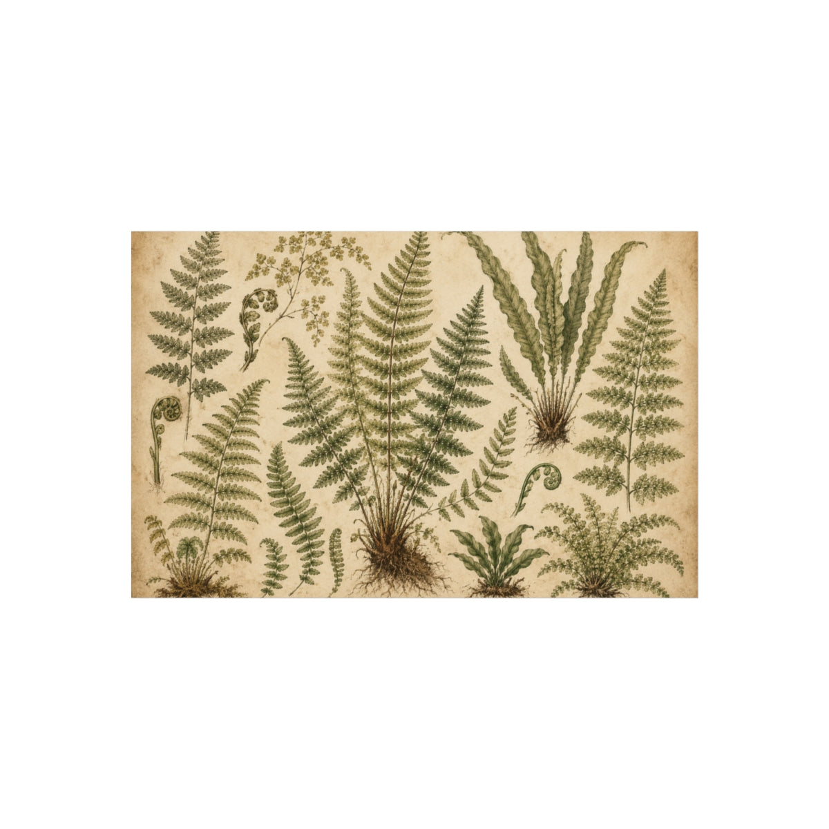 Vintage Botanical Fern Illustration Poster | Fine Art Print - 34" x 22" (Horizontal)