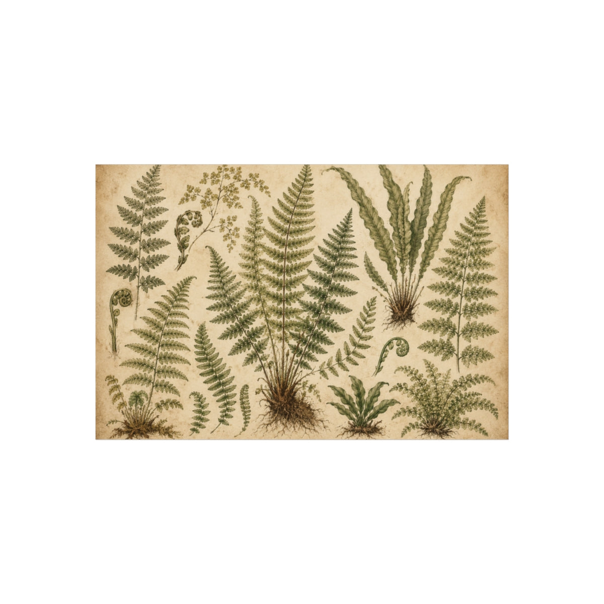 Vintage Botanical Fern Illustration Poster | Fine Art Print - 12" x 8" (Horizontal)