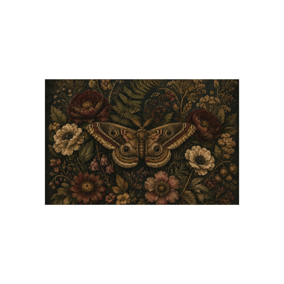 Vintage Botanical Moth Poster | Fine Art Poster - 17″ x 11″ (Horizontal)
