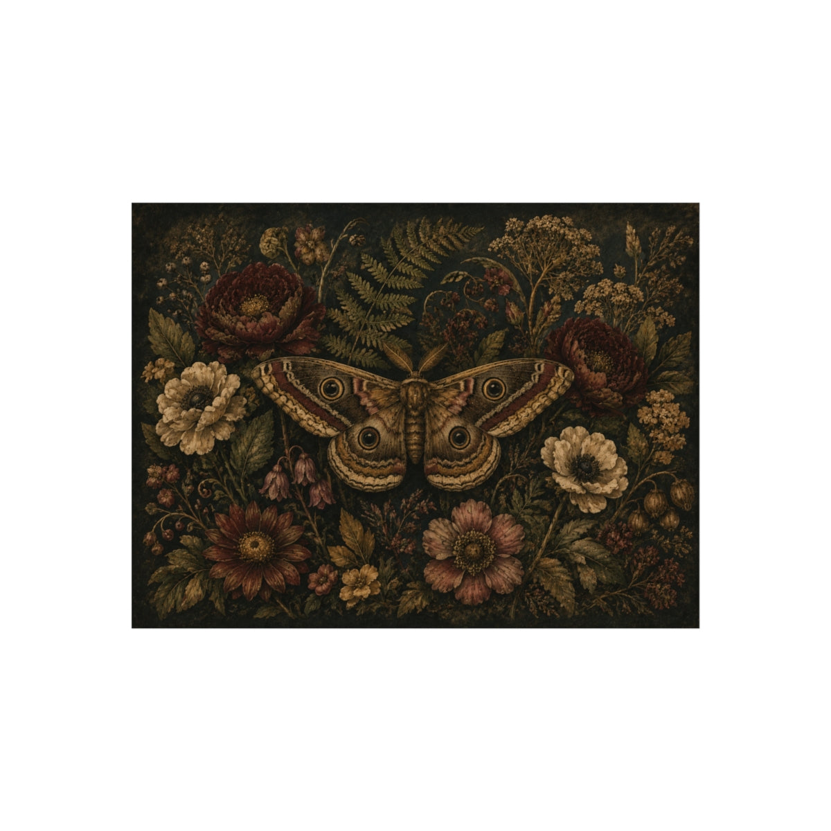 Vintage Botanical Moth Poster | Fine Art Poster - 16″ x 12″ (Horizontal)