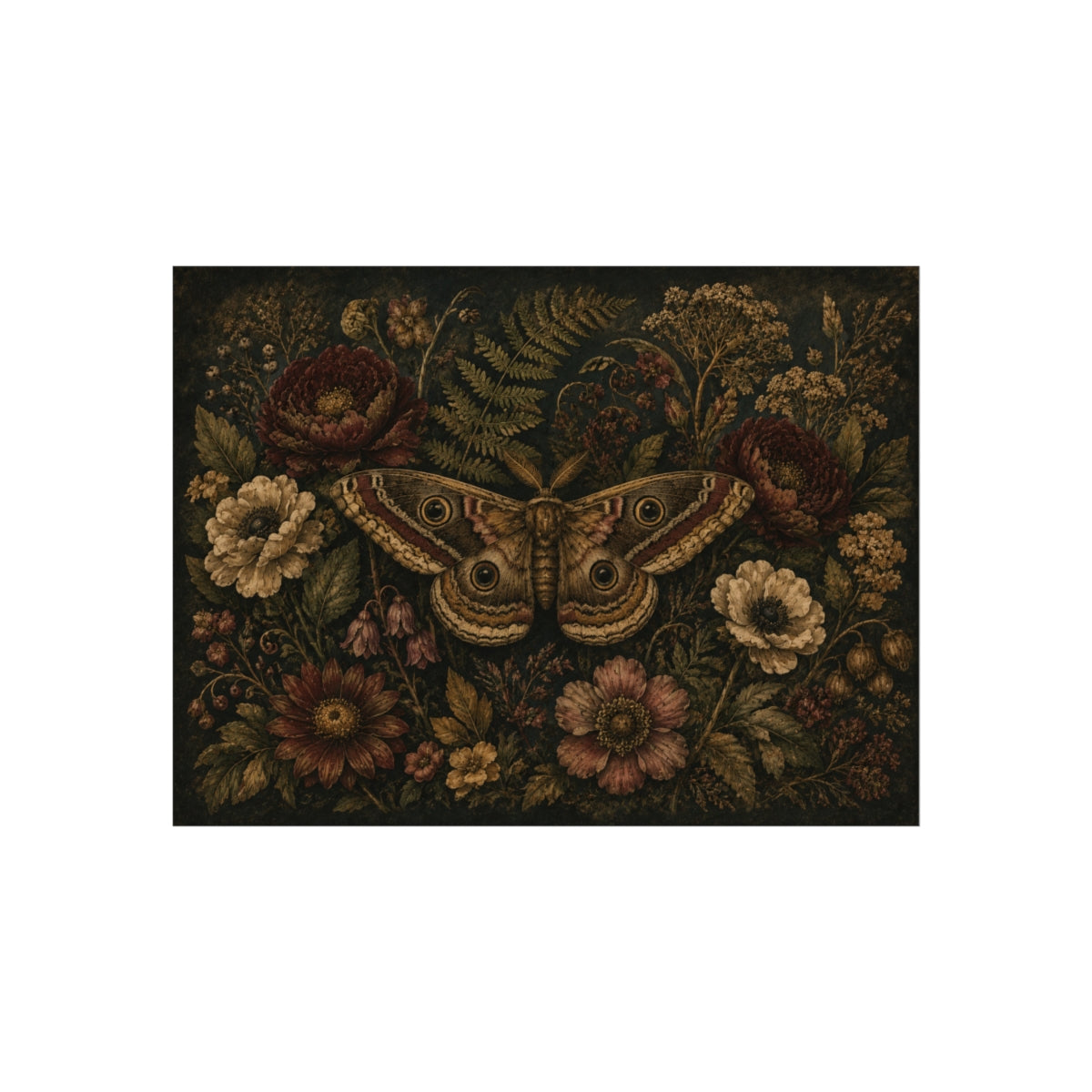 Vintage Botanical Moth Poster | Fine Art Poster - 24″ x 18″ (Horizontal)