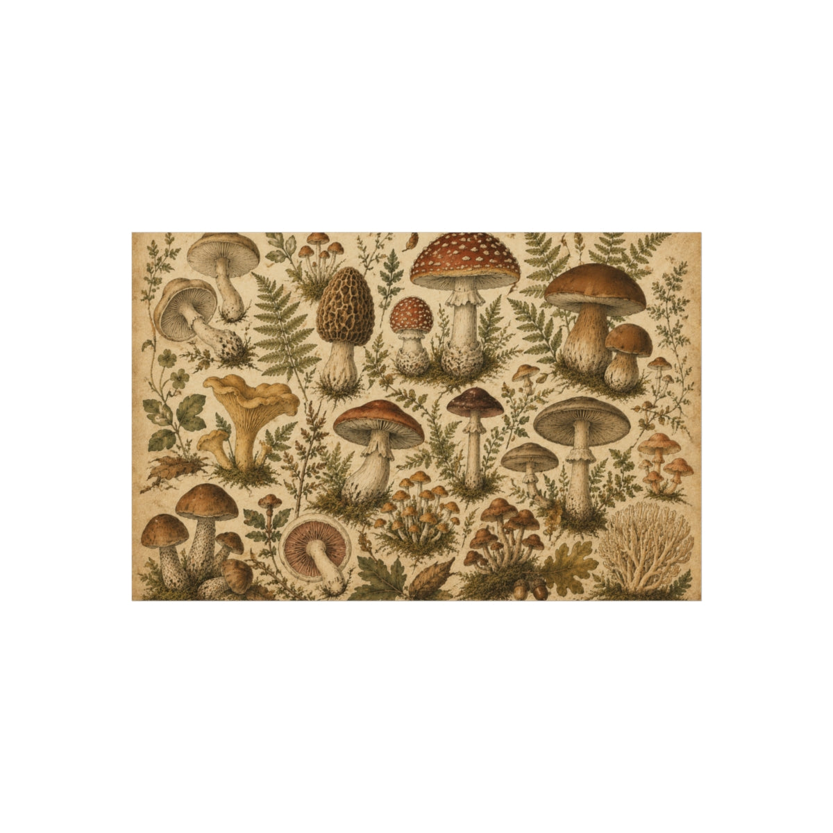 Vintage Botanical Mushroom Print Poster | Mycology Wall Art - 17″ x 11″ (Horizontal)