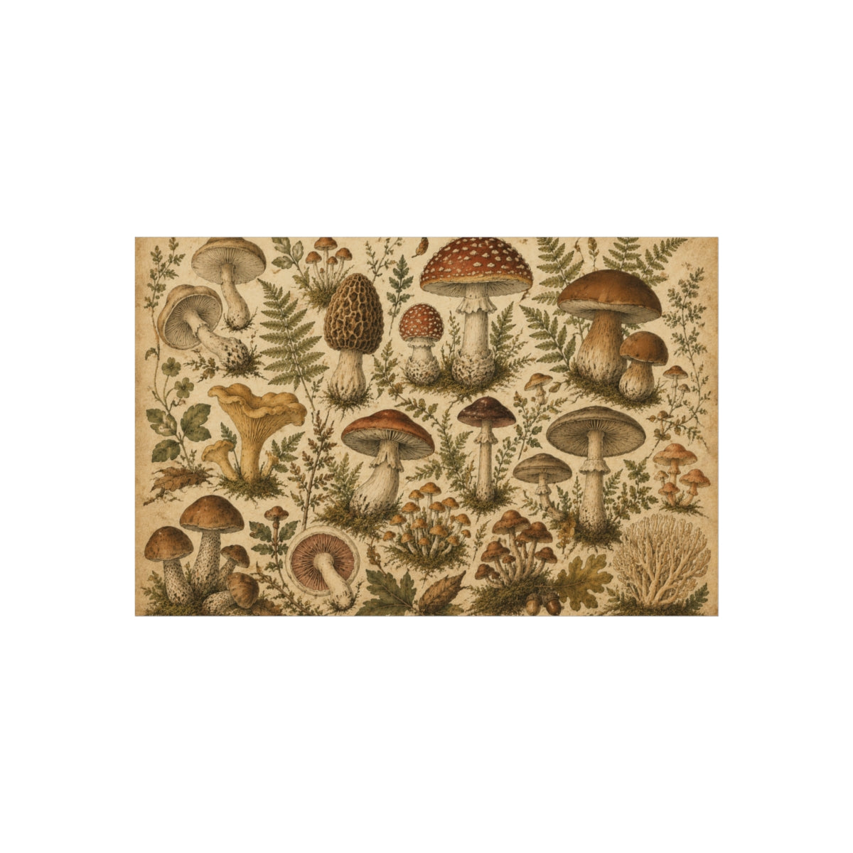 Vintage Botanical Mushroom Print Poster | Mycology Wall Art - 40" x 26" (Horizontal)
