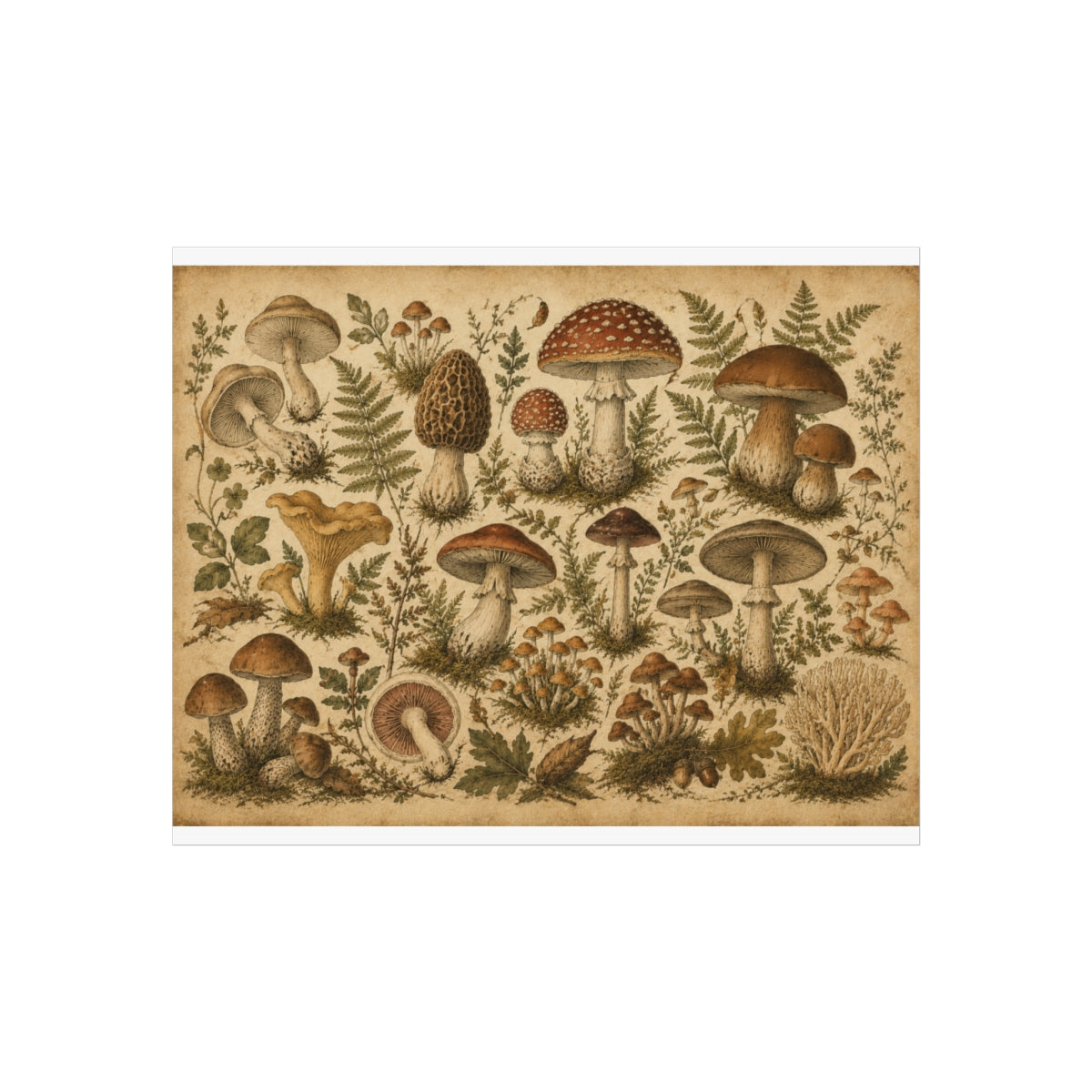 Vintage Botanical Mushroom Print Poster | Mycology Wall Art - 10″ x 8″ (Horizontal)