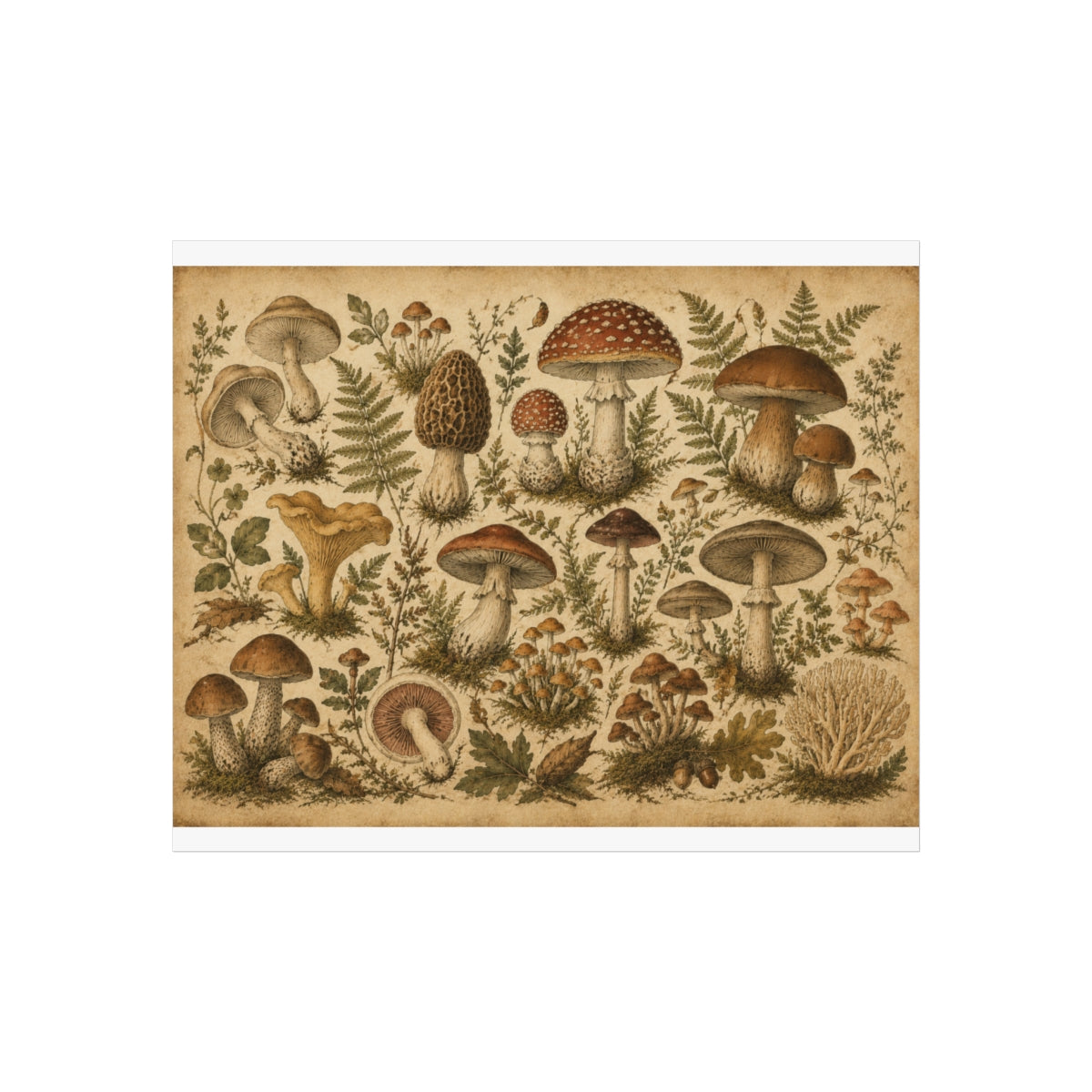 Vintage Botanical Mushroom Print Poster | Mycology Wall Art - 11″ x 9″ (Horizontal)