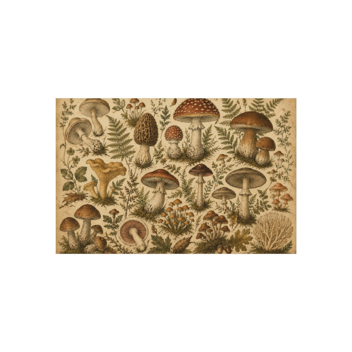 Vintage Botanical Mushroom Print Poster | Mycology Wall Art - 34" x 22" (Horizontal)