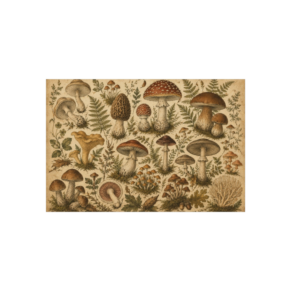 Vintage Botanical Mushroom Print Poster | Mycology Wall Art - 36" x 24" (Horizontal)