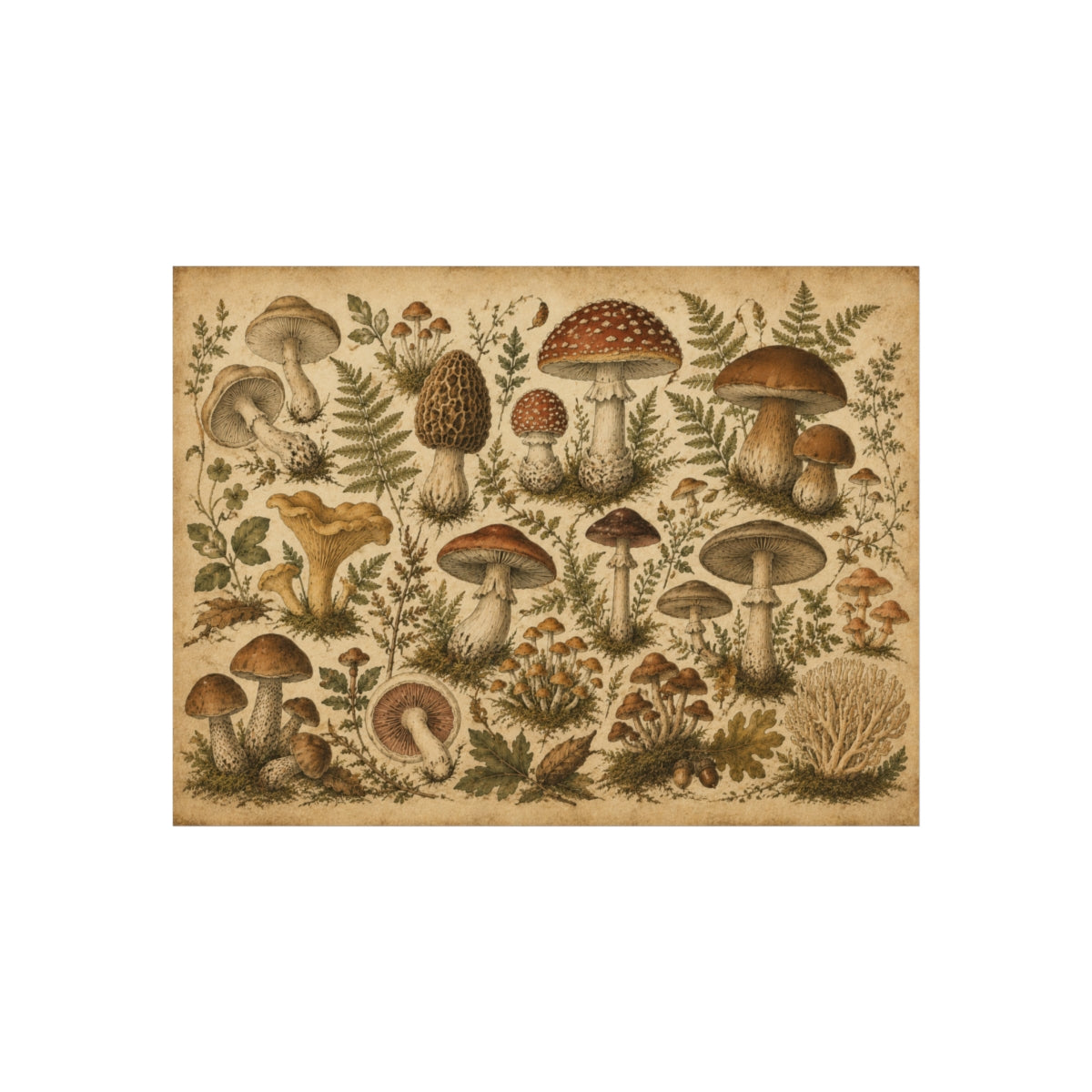 Vintage Botanical Mushroom Print Poster | Mycology Wall Art - 30″ x 30″
