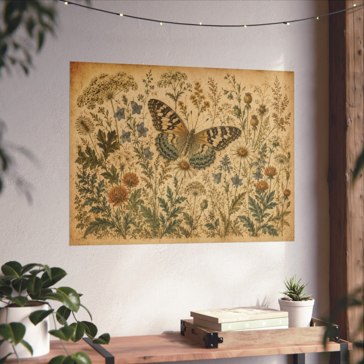 Vintage Butterfly Botanical Print Poster | Floral Nature Wal - 32" x 24" (Horizontal)