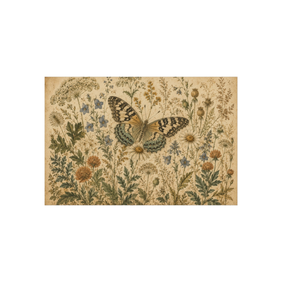 Vintage Butterfly Botanical Print Poster | Floral Nature Wal - 48″ x 32″ (Horizontal)