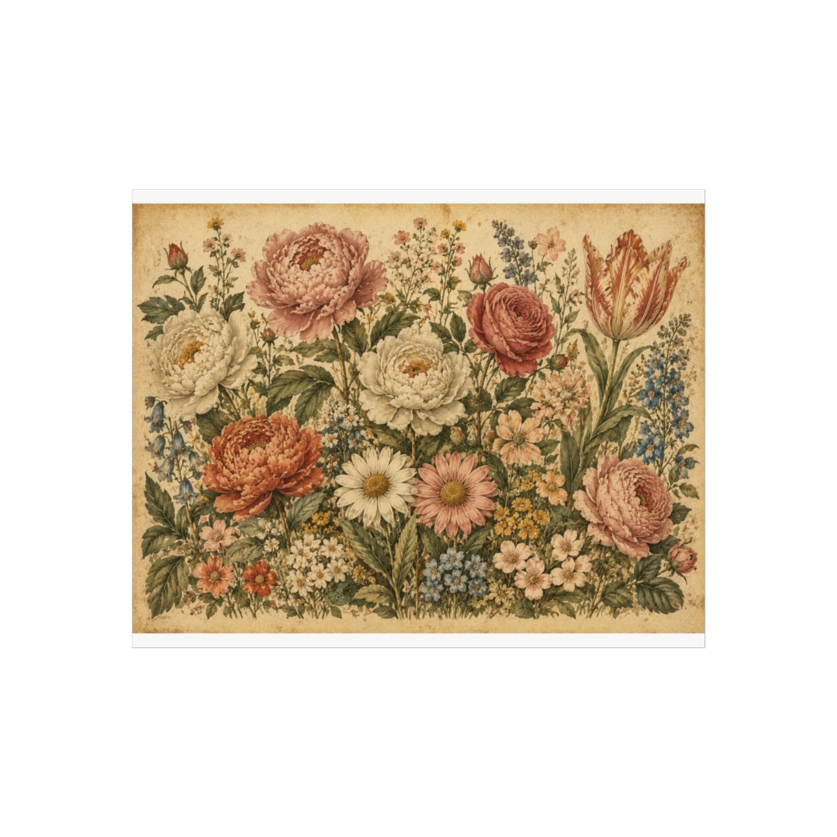 Vintage Floral Bouquet Poster | Antique Botanical Wall Art - 10″ x 8″ (Horizontal)