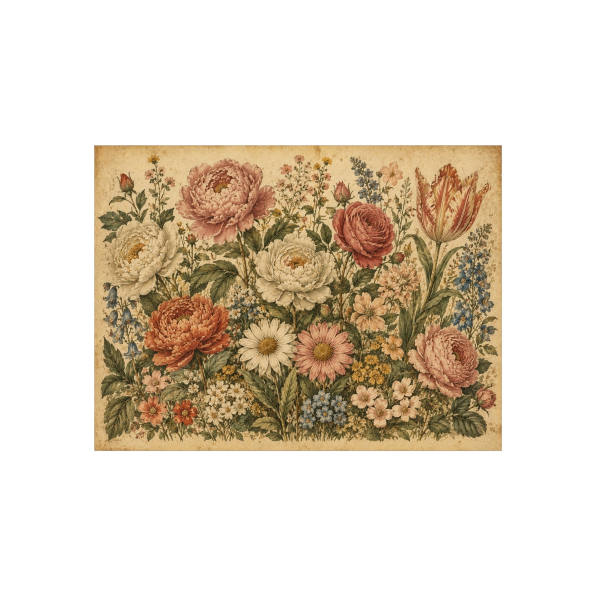 Vintage Floral Bouquet Poster | Antique Botanical Wall Art - 16″ x 12″ (Horizontal)