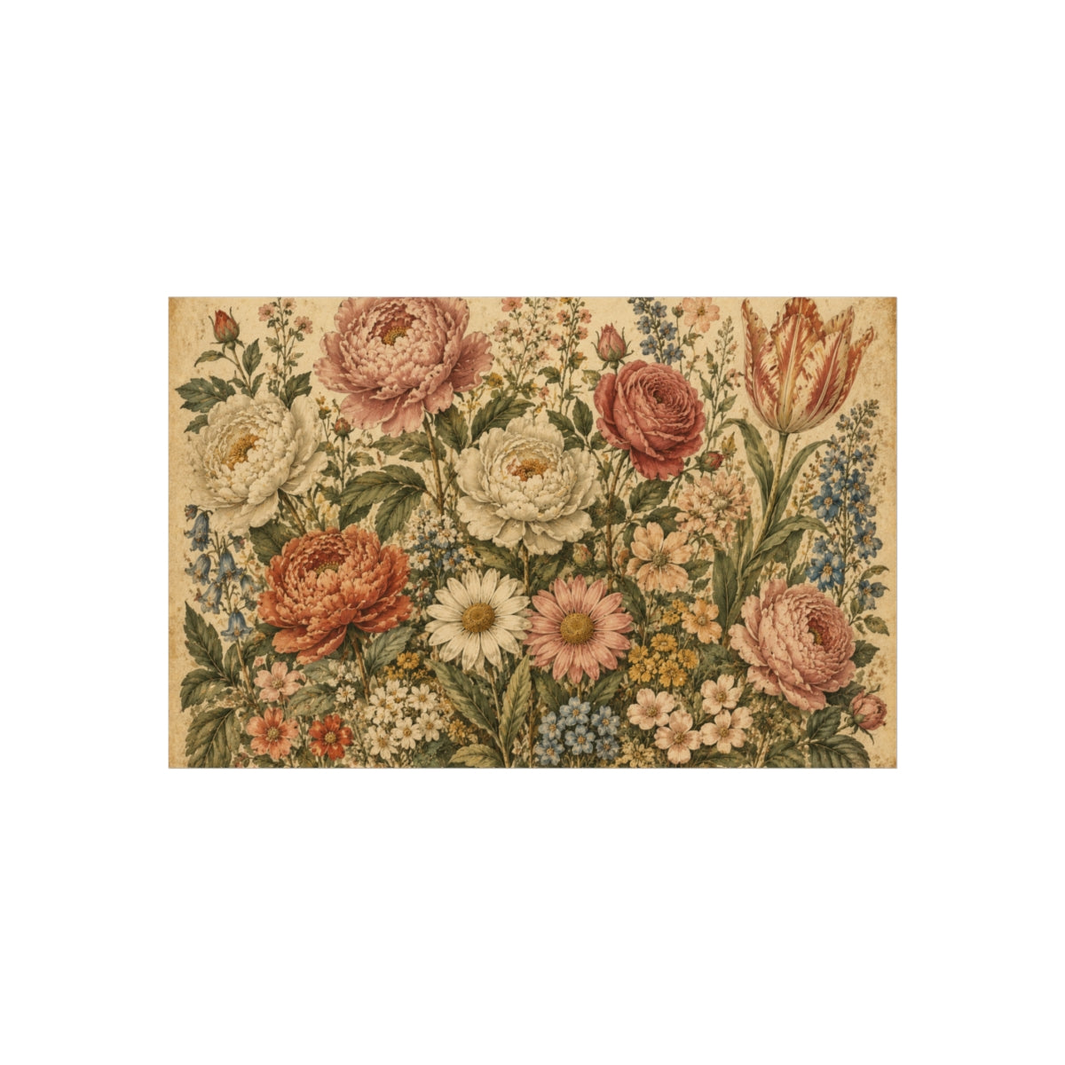 Vintage Floral Bouquet Poster | Antique Botanical Wall Art - 17″ x 11″ (Horizontal)