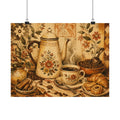 Vintage Floral Coffee Still Life Poster | Matte Horizontal Poster