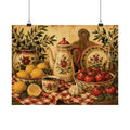 Vintage Kitchen Still Life Matte Horizontal Poster | Lemons, Tomatoes, Tea Set