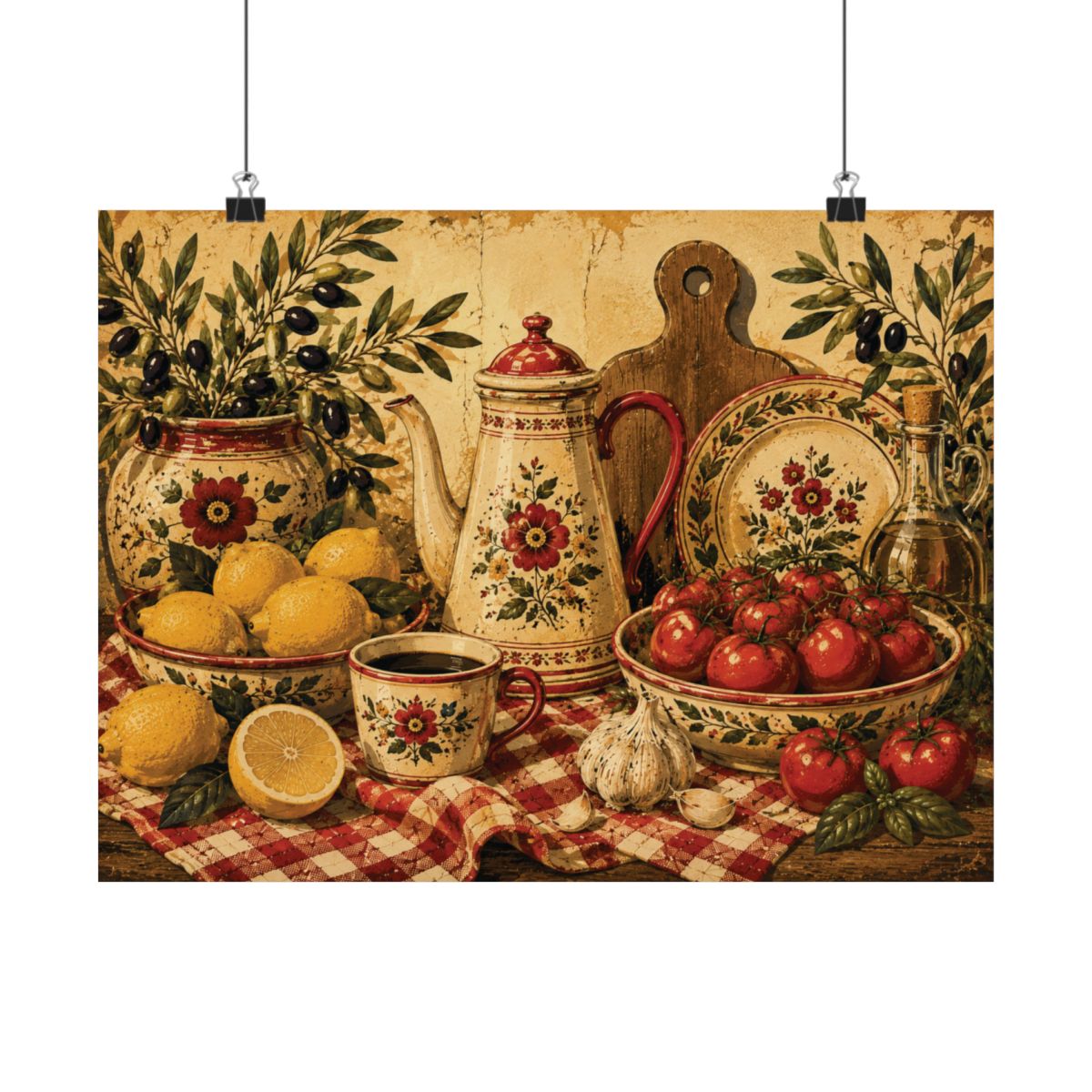 Vintage Kitchen Still Life Matte Horizontal Poster | Lemons, - 34" x 22"