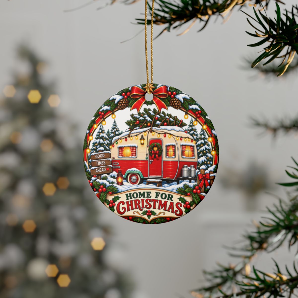 Vintage Red Camper Home for Christmas Ornament