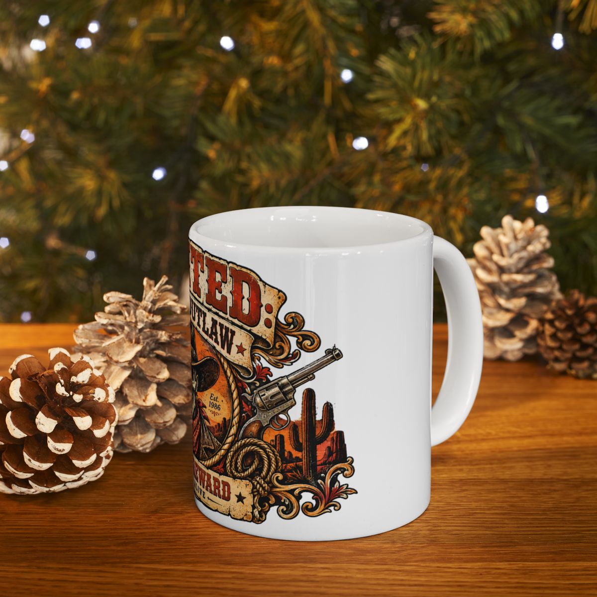 Wanted Spooky Outlaw Skull Mug | 10,000 Reward Ceramic Mug