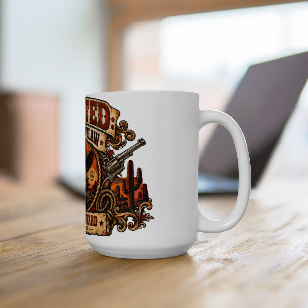 Wanted Spooky Outlaw Skull Mug | 10,000 Reward Ceramic Mug