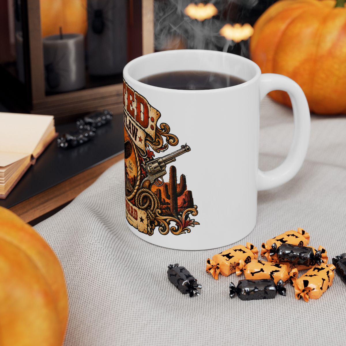 Wanted Spooky Outlaw Skull Mug | 10,000 Reward Ceramic Mug