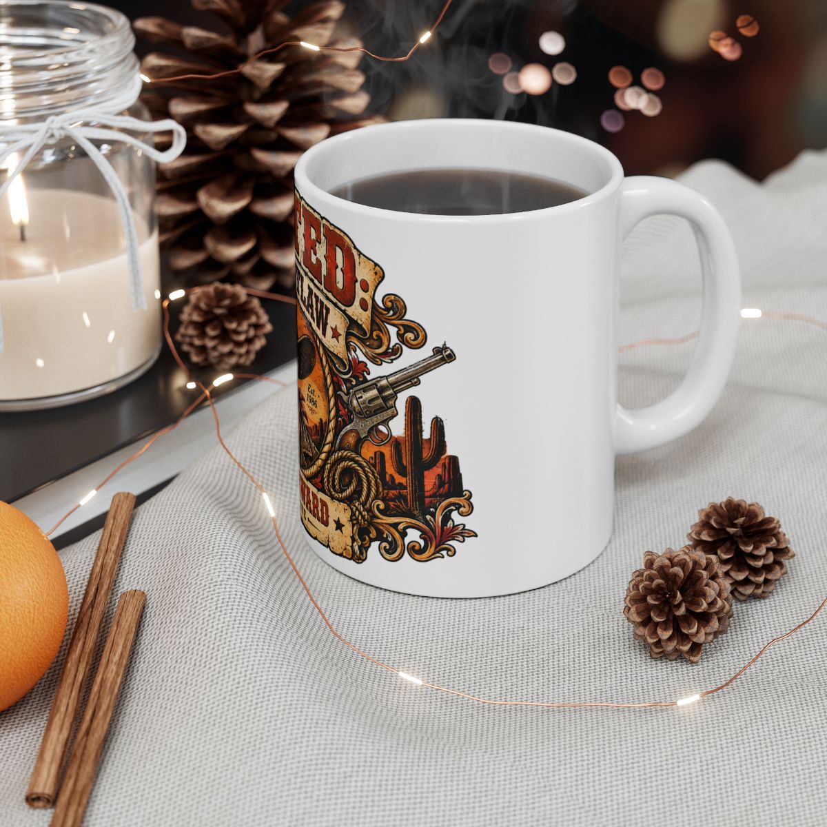 Wanted Spooky Outlaw Skull Mug | 10,000 Reward Ceramic Mug