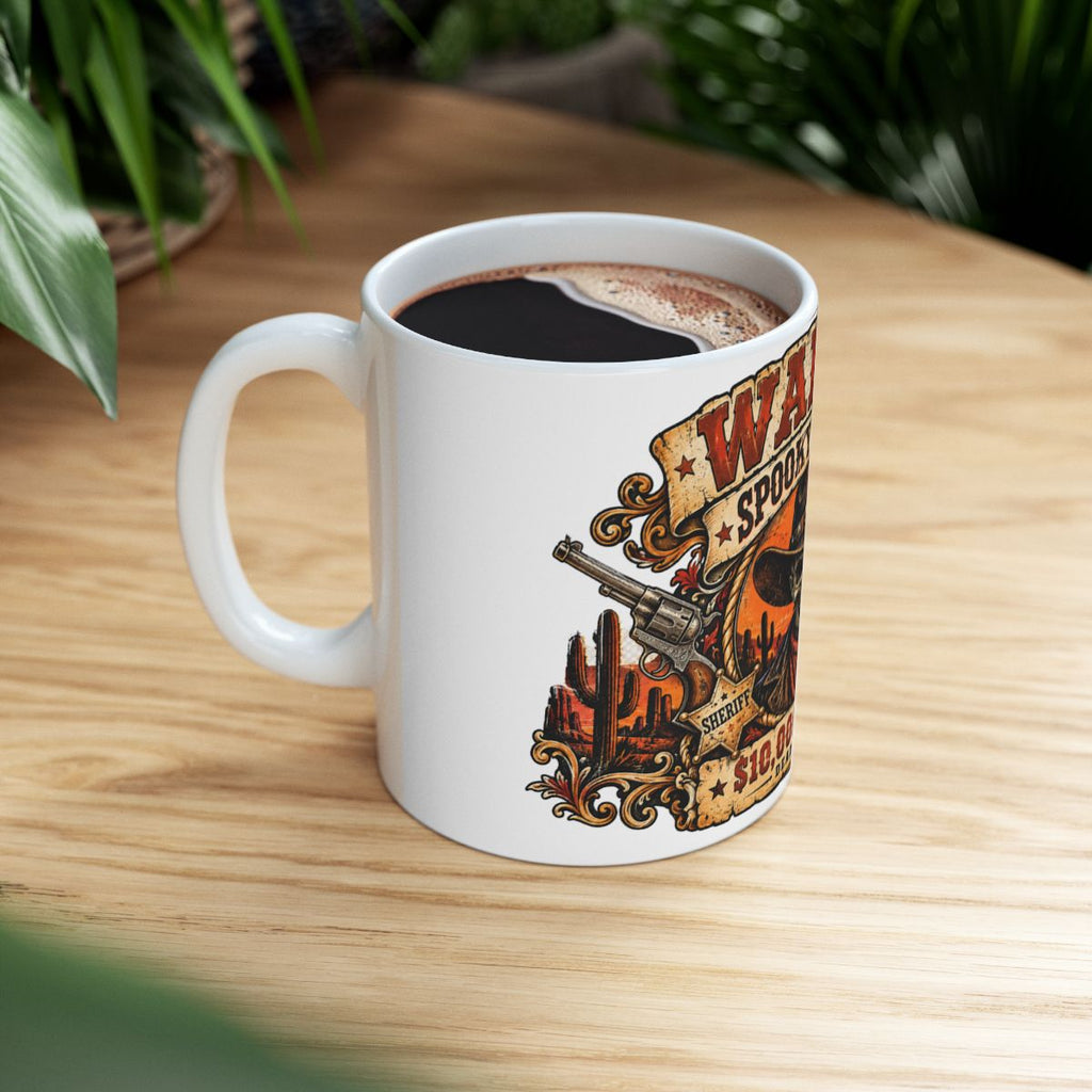 Wanted Spooky Outlaw Skull Mug | 10,000 Reward Ceramic Mug
