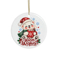 Warm Wishes polar bear holding hot cocoa Ceramic Ornament | Christmas holiday tree decor