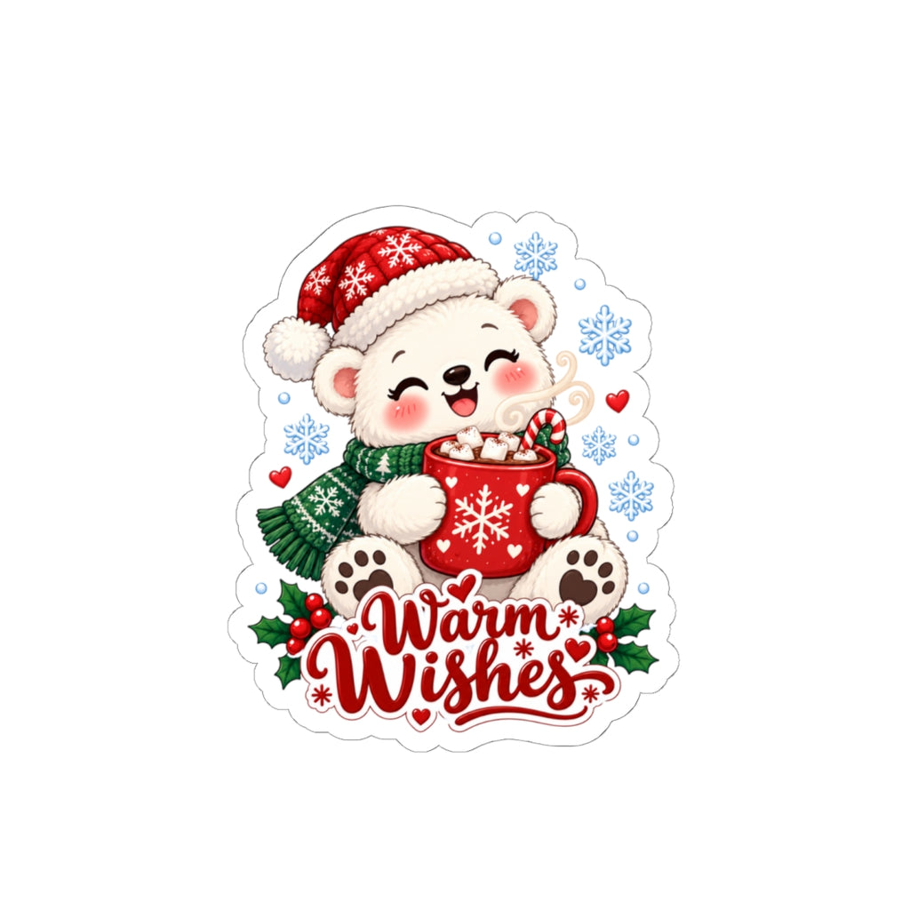 Warm Wishes Polar Bear Sticker | Cute Christmas Bear Cocoa Vinyl Decal