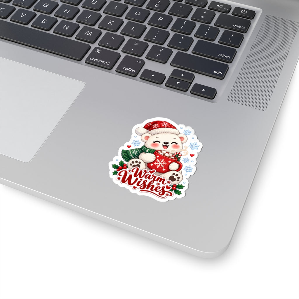 Warm Wishes Polar Bear Sticker | Cute Christmas Bear Cocoa Vinyl Decal