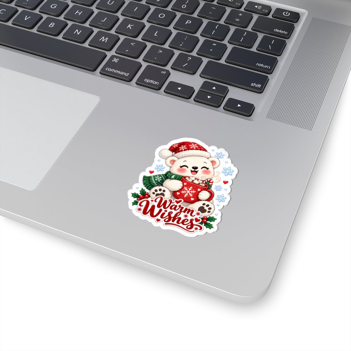 Warm Wishes Polar Bear Sticker | Cute Christmas Bear Cocoa Vinyl Decal