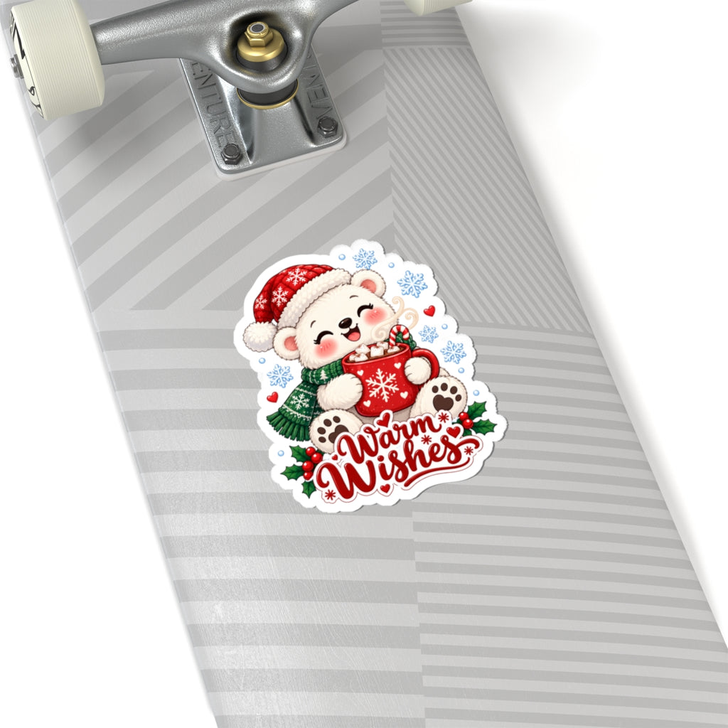 Warm Wishes Polar Bear Sticker | Cute Christmas Bear Cocoa Vinyl Decal