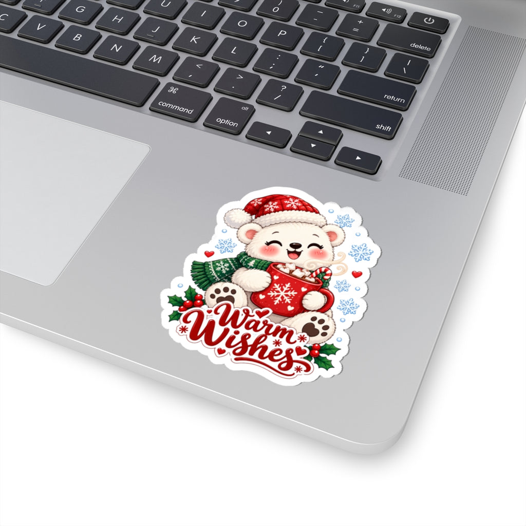 Warm Wishes Polar Bear Sticker | Cute Christmas Bear Cocoa Vinyl Decal