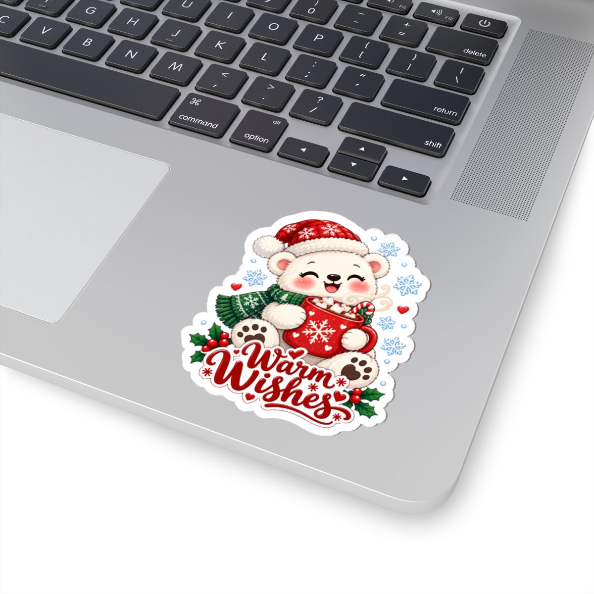Warm Wishes Polar Bear Sticker | Cute Christmas Bear Cocoa Vinyl Decal