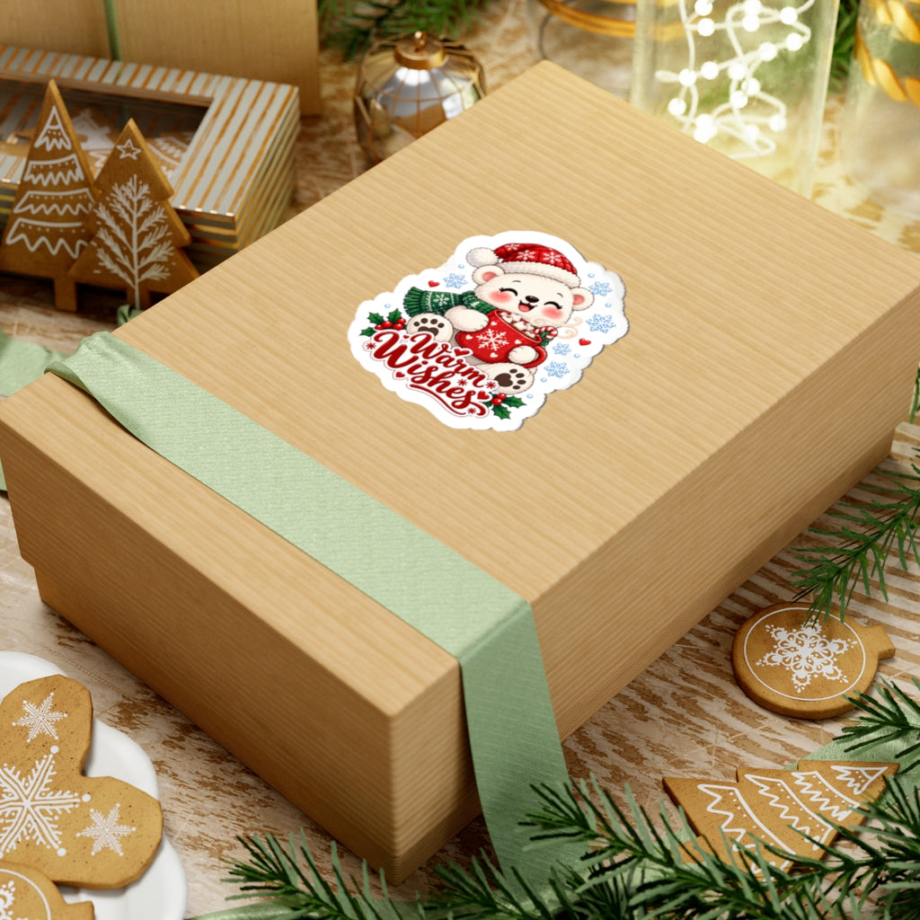 Warm Wishes Polar Bear Sticker | Cute Christmas Bear Cocoa Vinyl Decal