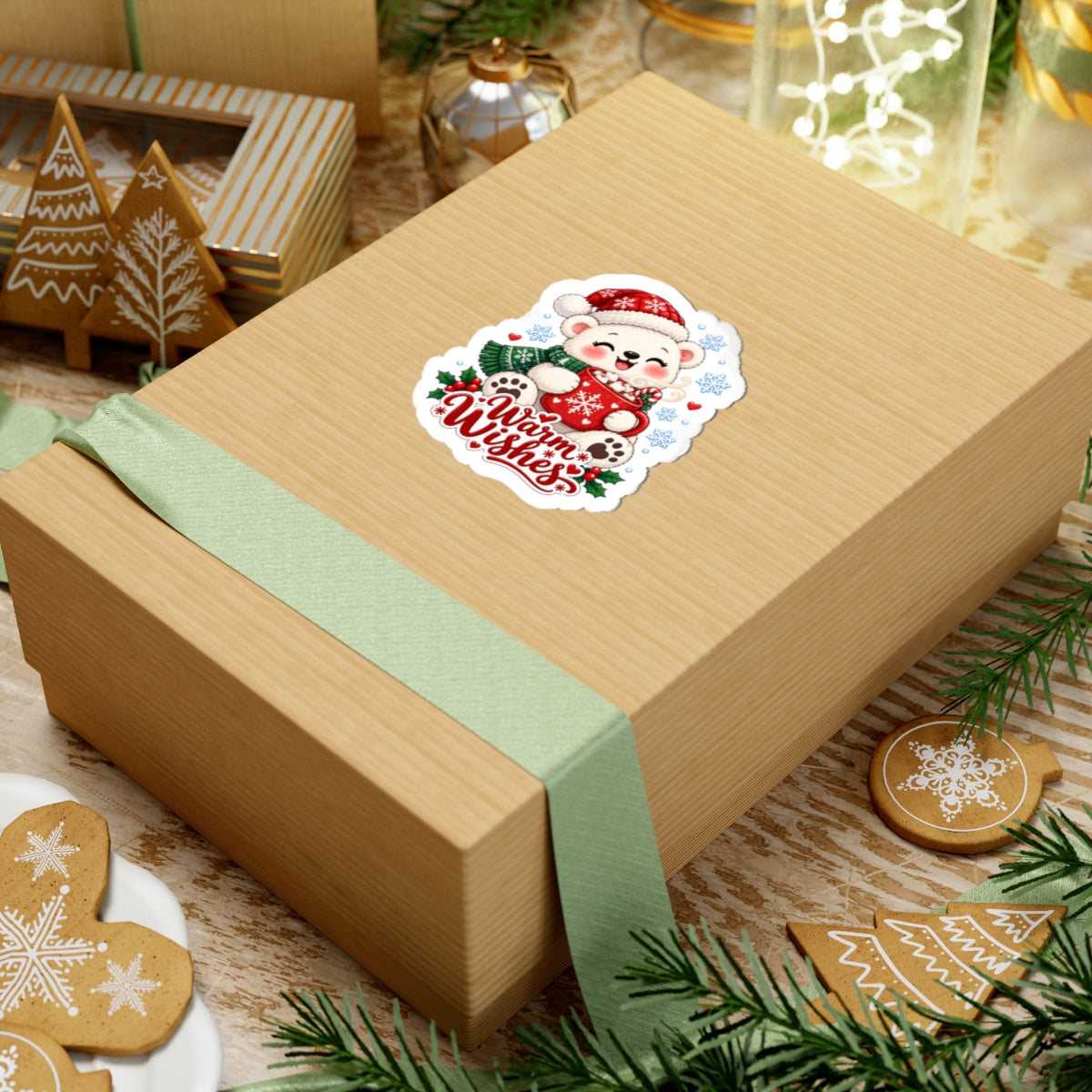Warm Wishes Polar Bear Sticker | Cute Christmas Bear Cocoa Vinyl Decal
