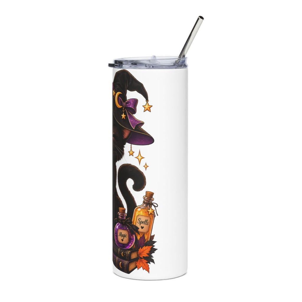 Winking Witch Cat Tumbler | Stainless Steel 20oz, Halloween Crescent Moon