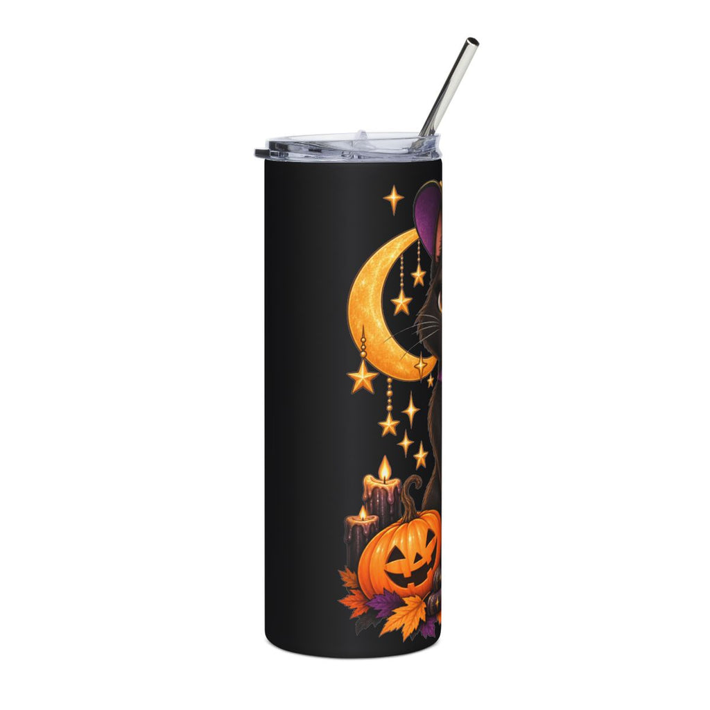 Winking Witch Cat Tumbler | Stainless Steel 20oz, Halloween Crescent Moon